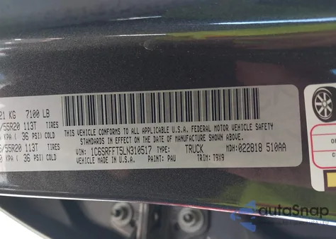 2020 Ram 1500 Big Horn 4X4 5'7 Box z USA, uszkodzony, nr VIN 1C6SRFFT5LN310517